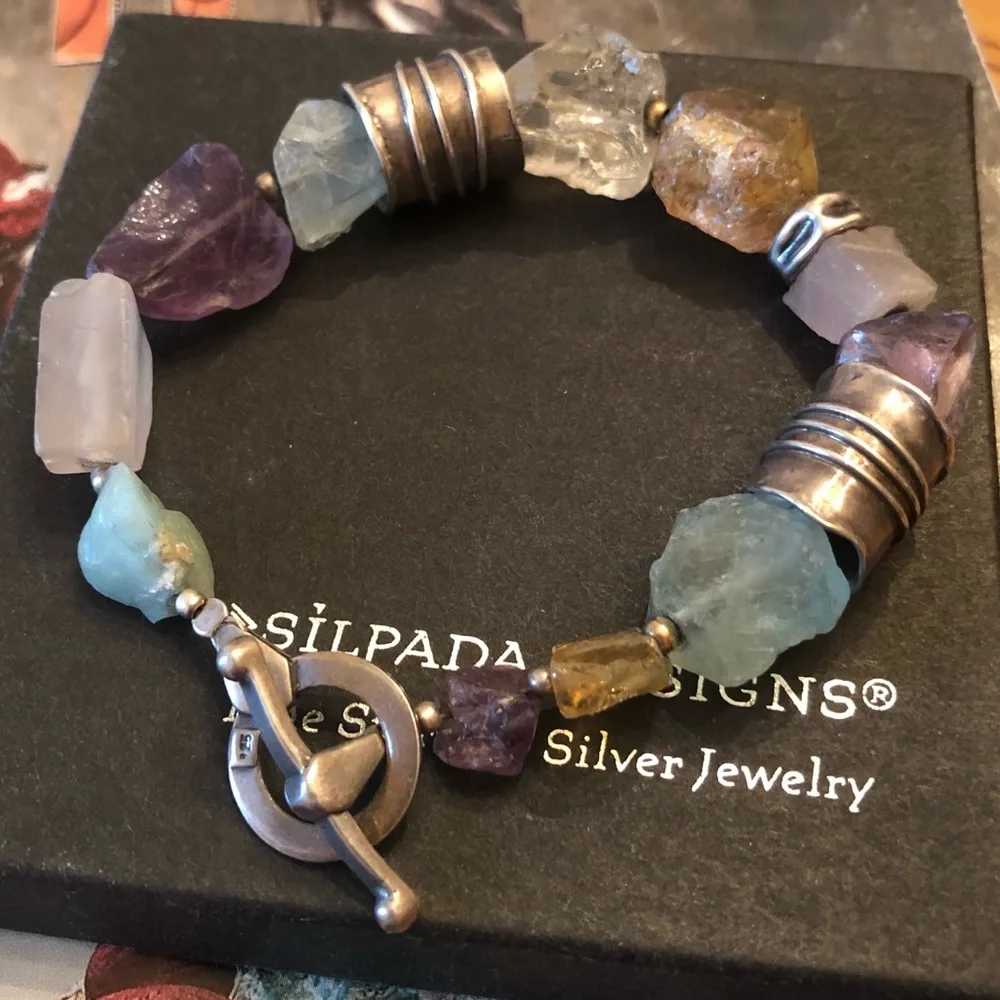 Vintage Silpada Citrine Amethyst Sterling Silver Gold-Filled Bead Bracelet B0710 - Picture 3 of 16